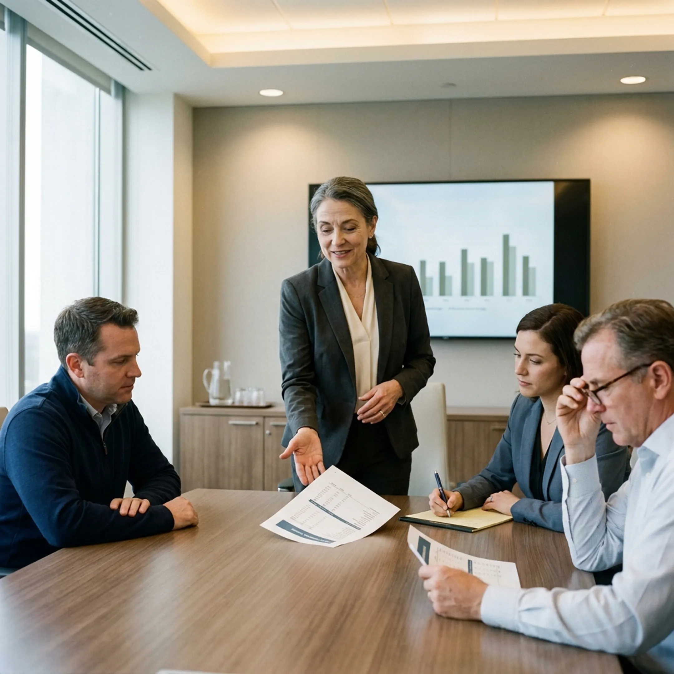 Operator presenting financial analysis to company leadership