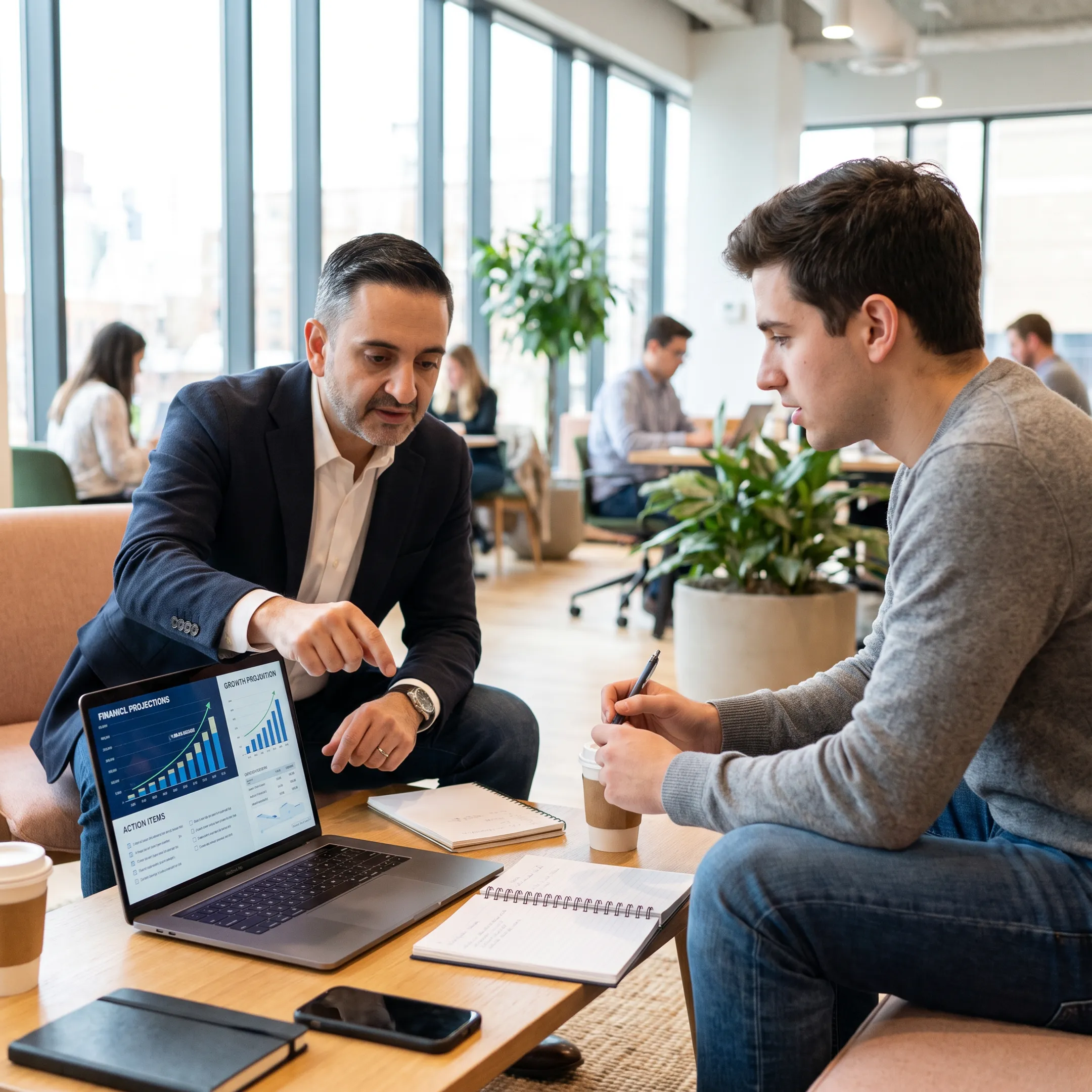 Interim executive reviewing business priorities with a founder