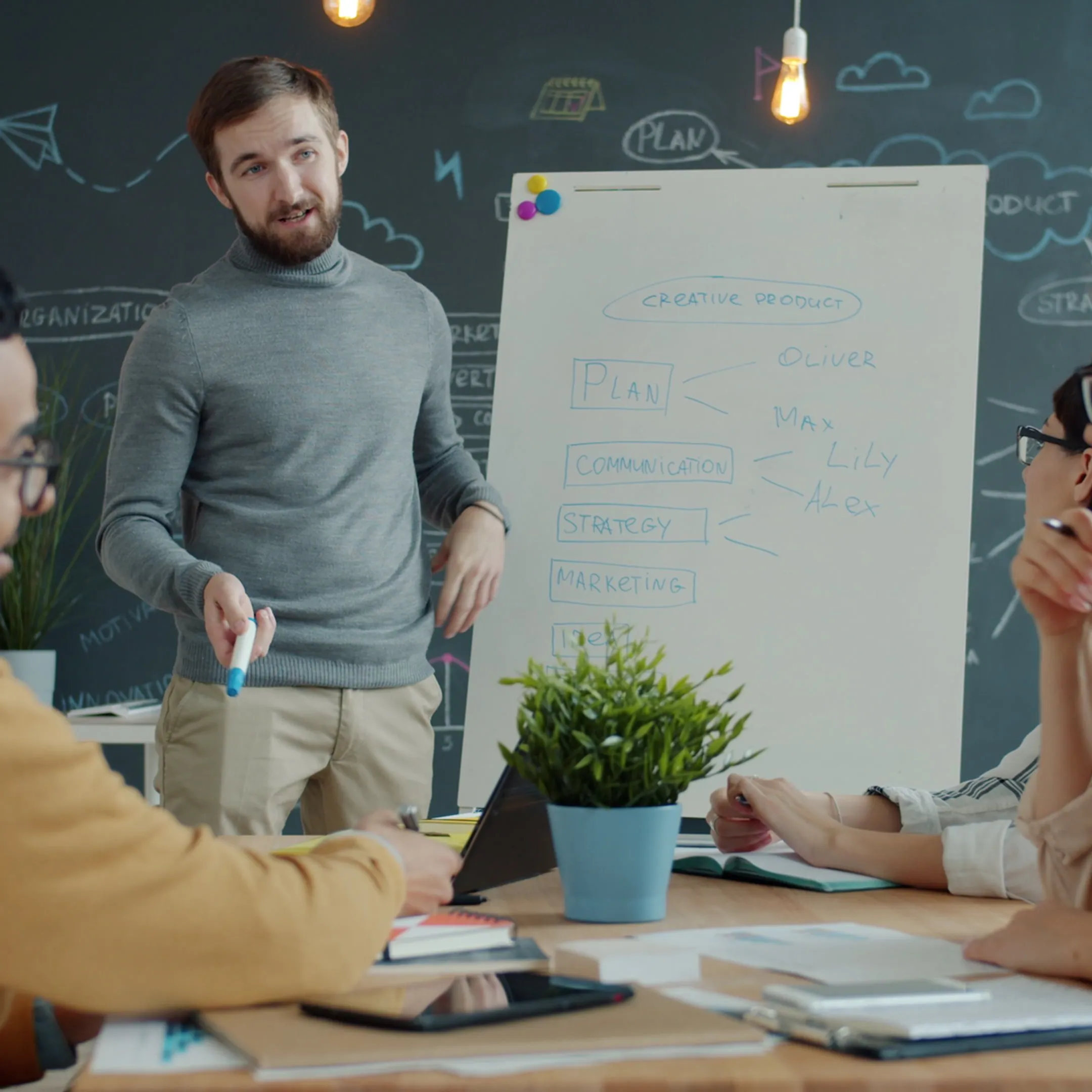 Senior operator leading a strategic business discussion
