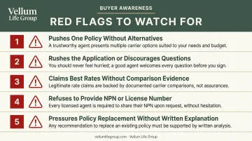 Five life insurance agent red flags warning signs to avoid infographic