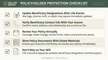 5-item policyholder checklist for protecting life insurance beneficiaries infographic