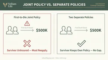 Joint term life insurance versus two separate policies post-payout coverage gap comparison