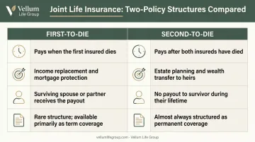 First-to-die versus second-to-die joint life insurance comparison infographic