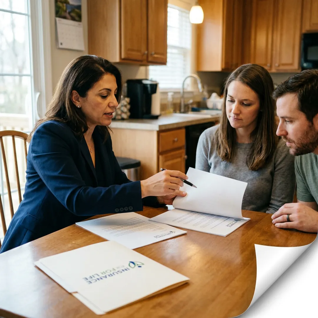 Family reviewing term life insurance options at home