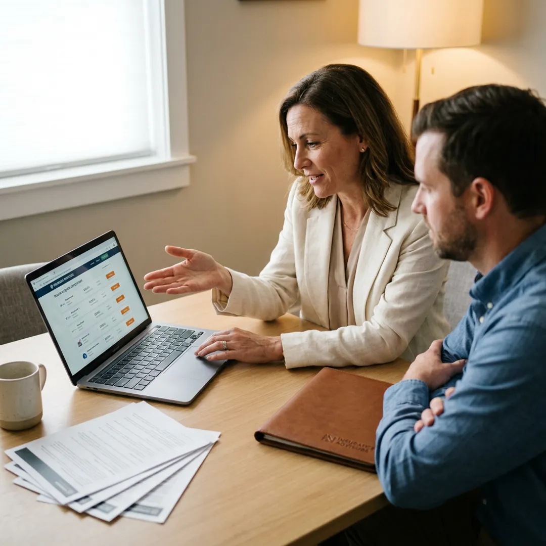 Insurance advisor comparing life insurance quotes with a client