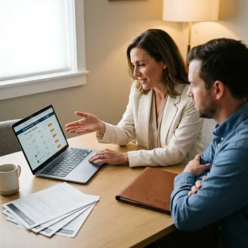 Insurance advisor comparing life insurance quotes with a client