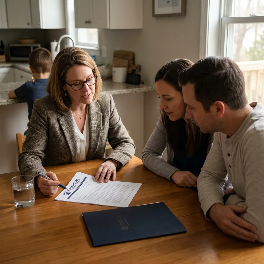 Family reviewing term life insurance options with an advisor