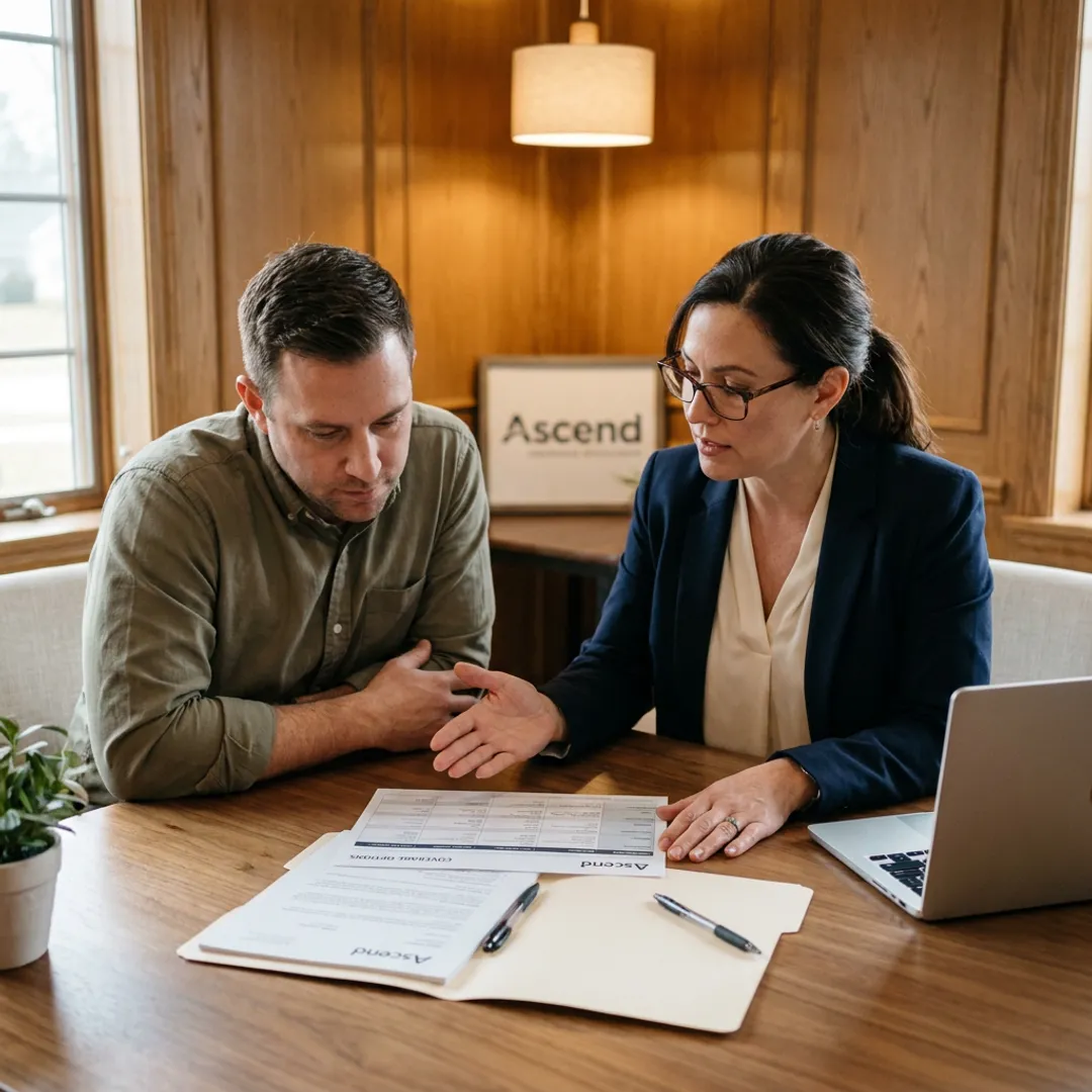 Advisor guiding a family through insurance paperwork