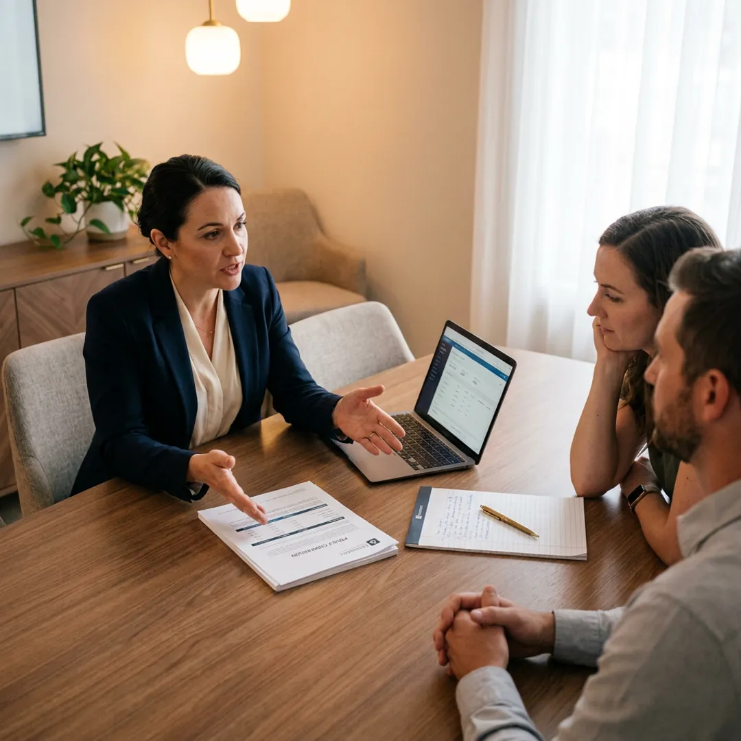 Advisor guiding a family through policy choices