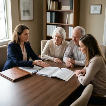 Advisor helping family compare parent life insurance policies