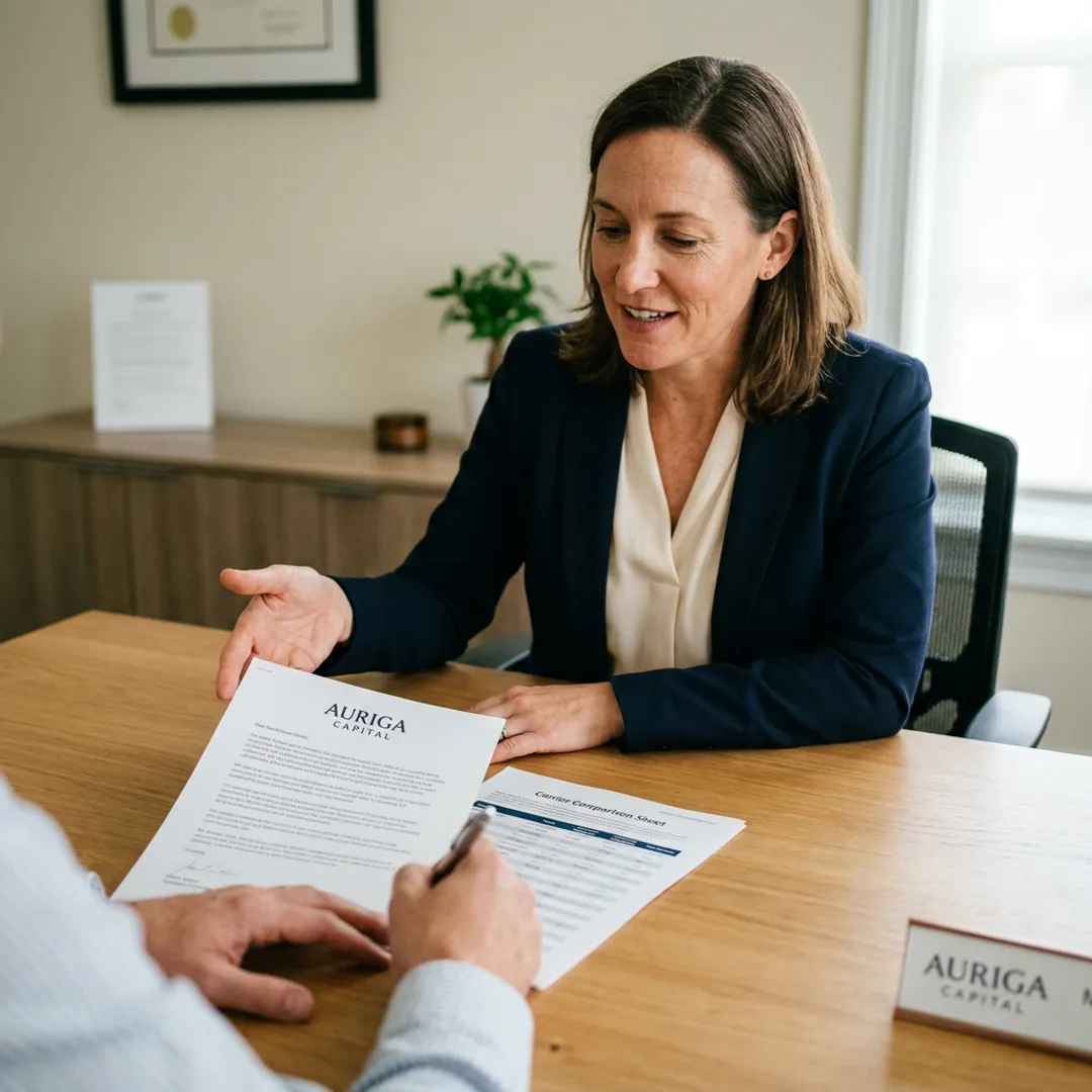 Insurance advisor explaining policy options during a consultation