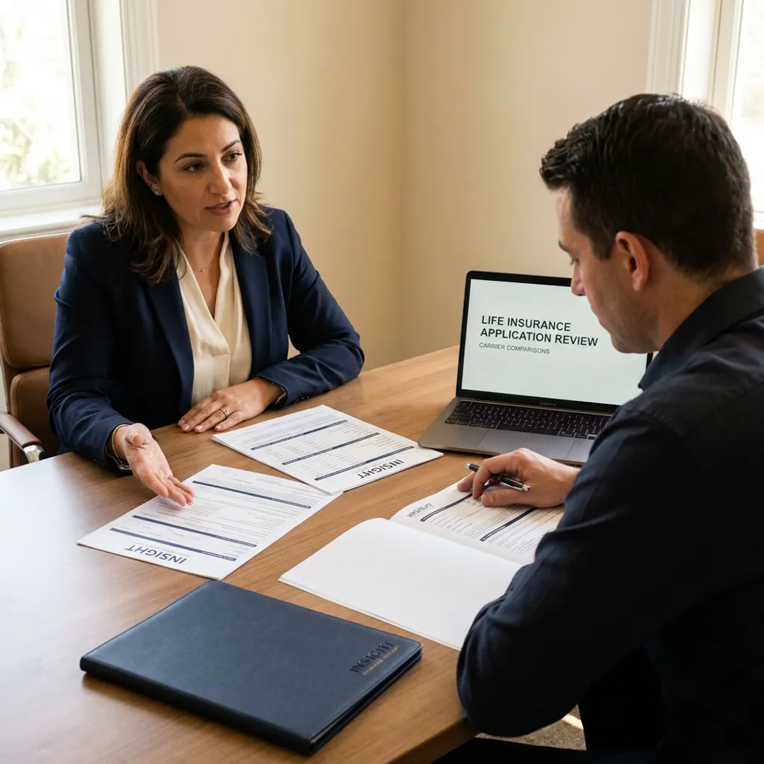 Insurance advisor helping an individual compare policies