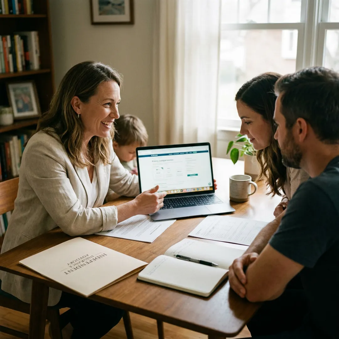 Advisor helping family compare term life options