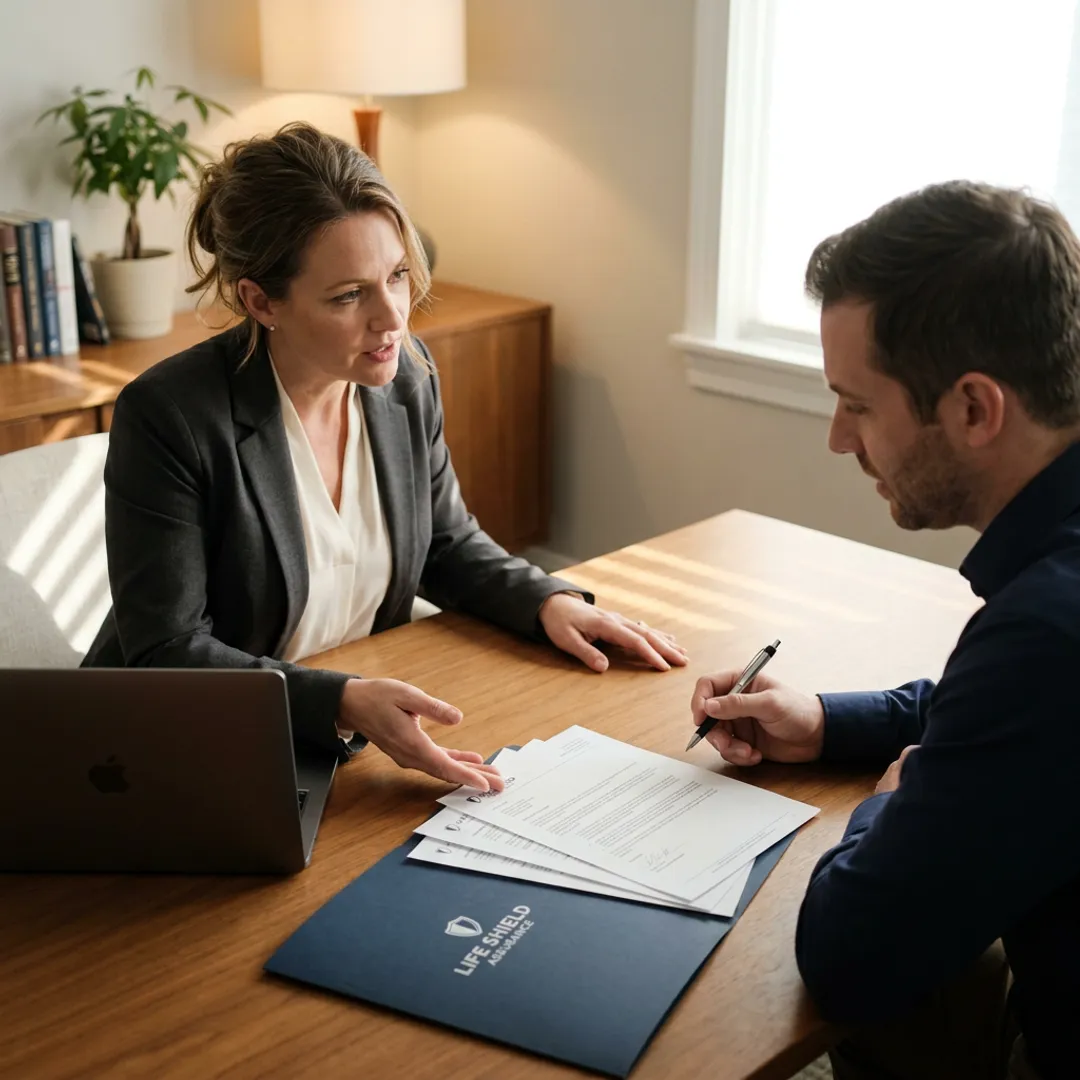 Advisor guiding a term life insurance application