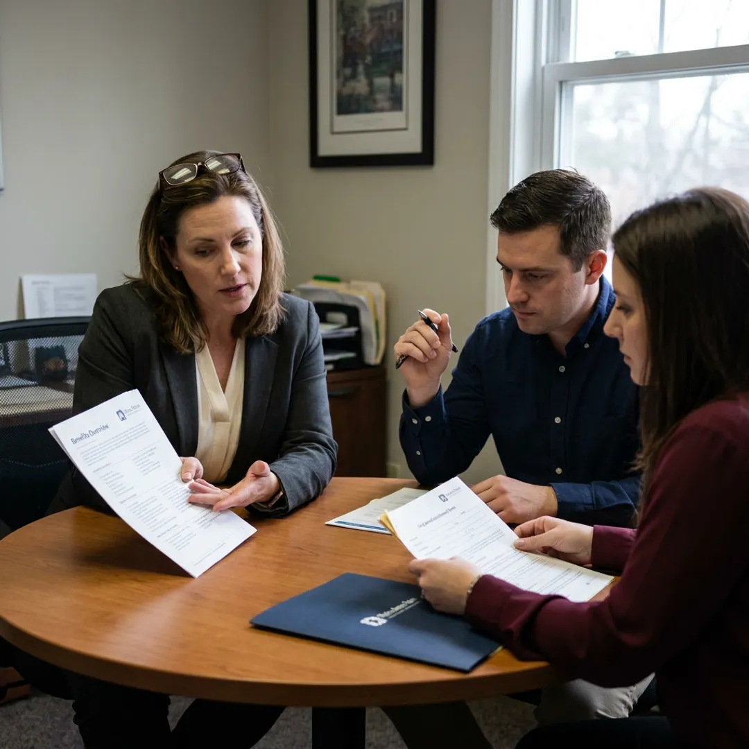 Advisor explaining life insurance process to a family