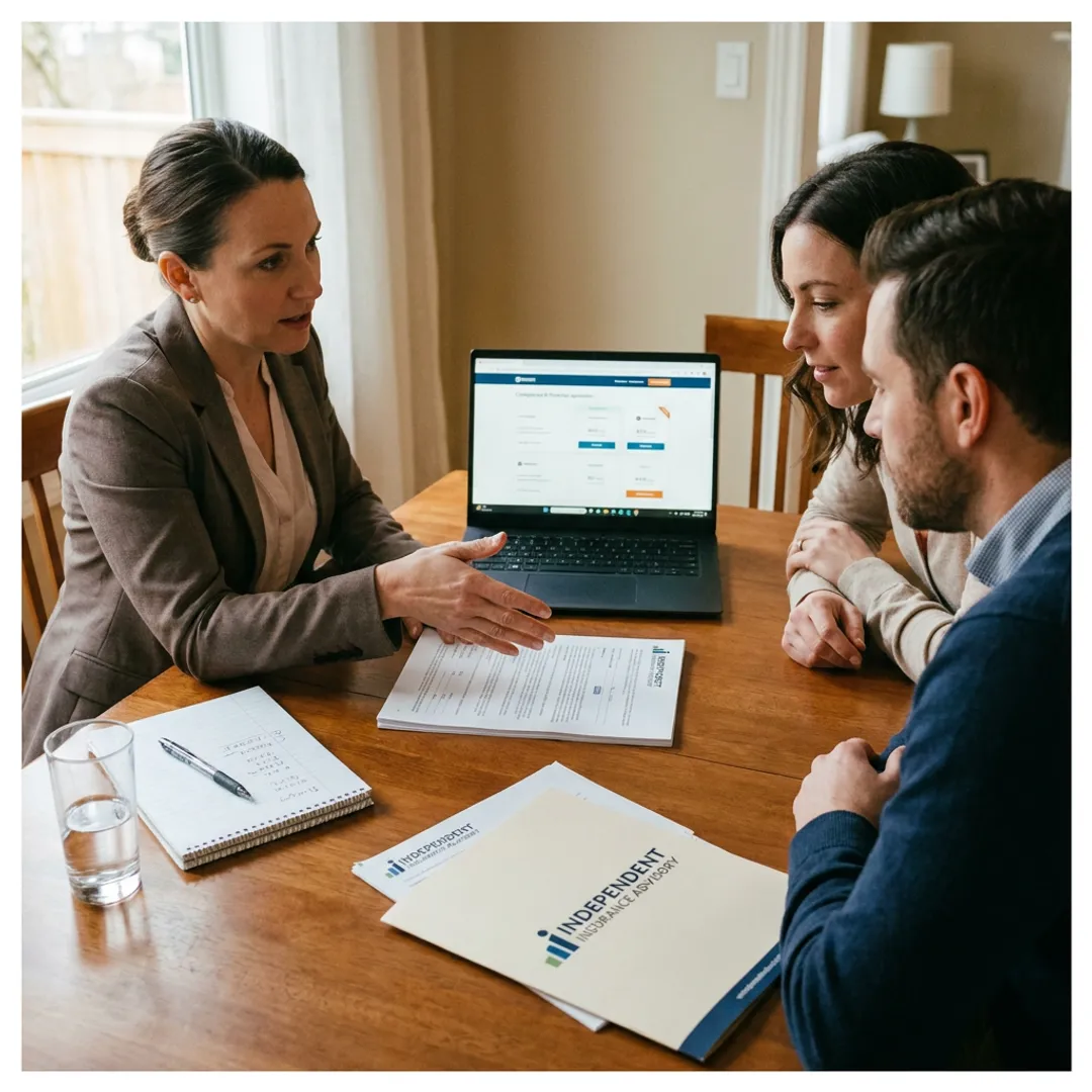Insurance advisor explaining policy options to parents