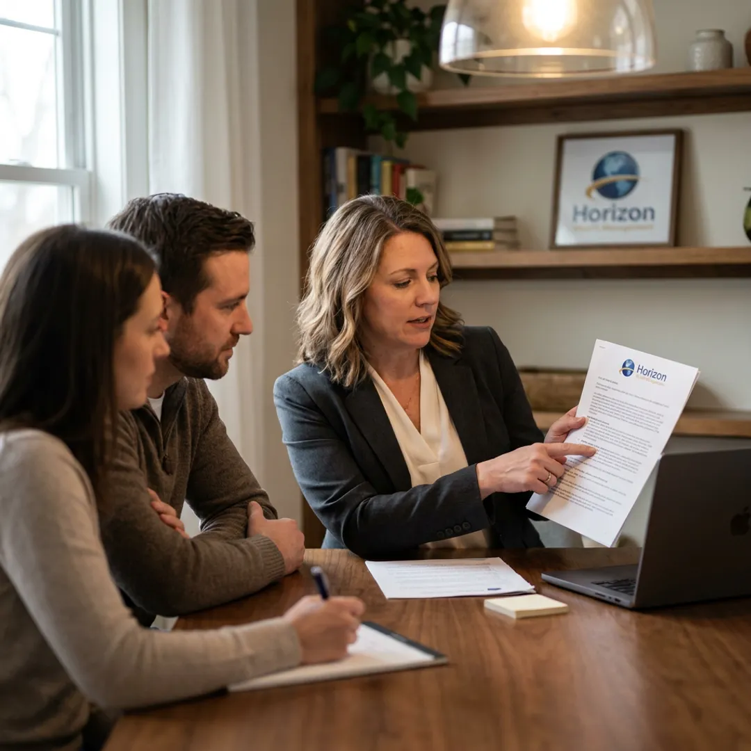 Insurance advisor guiding a family through an application