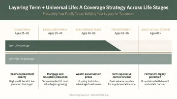 Term and universal life insurance layering strategy coverage timeline across life stages