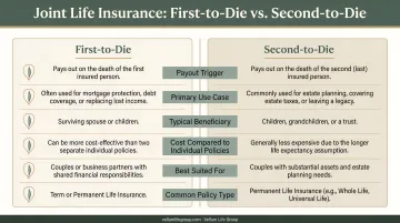 First-to-die versus second-to-die joint life insurance comparison chart