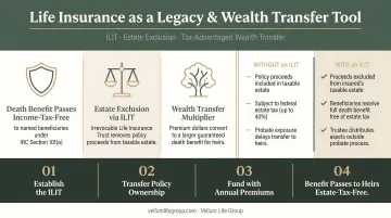 Legacy life insurance tax benefits ILIT estate exclusion wealth transfer comparison infographic