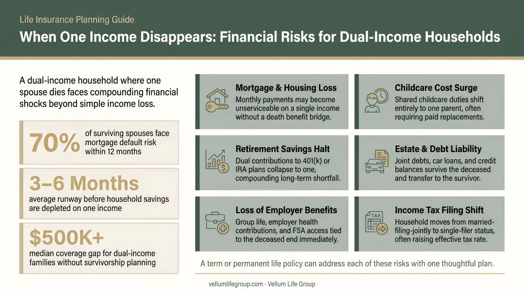 Dual-income household financial risks when one spouse dies infographic