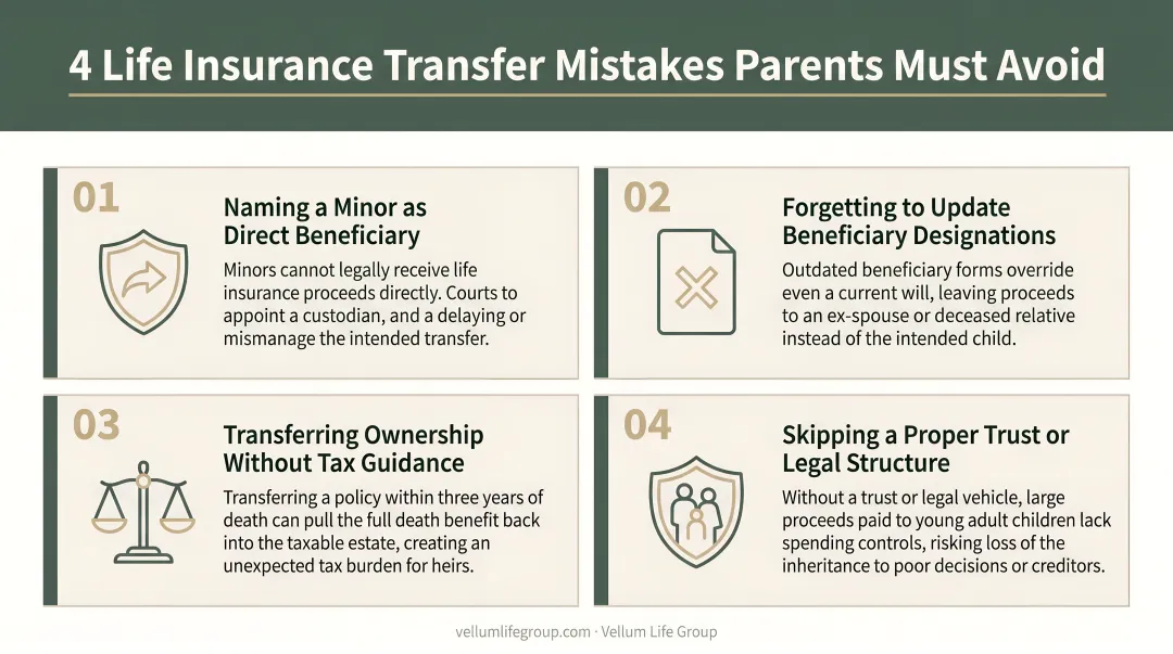 Four common life insurance transfer mistakes parents must avoid infographic