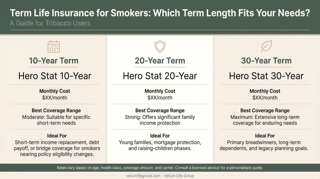 Three term length options for smokers comparing cost coverage and ideal use case