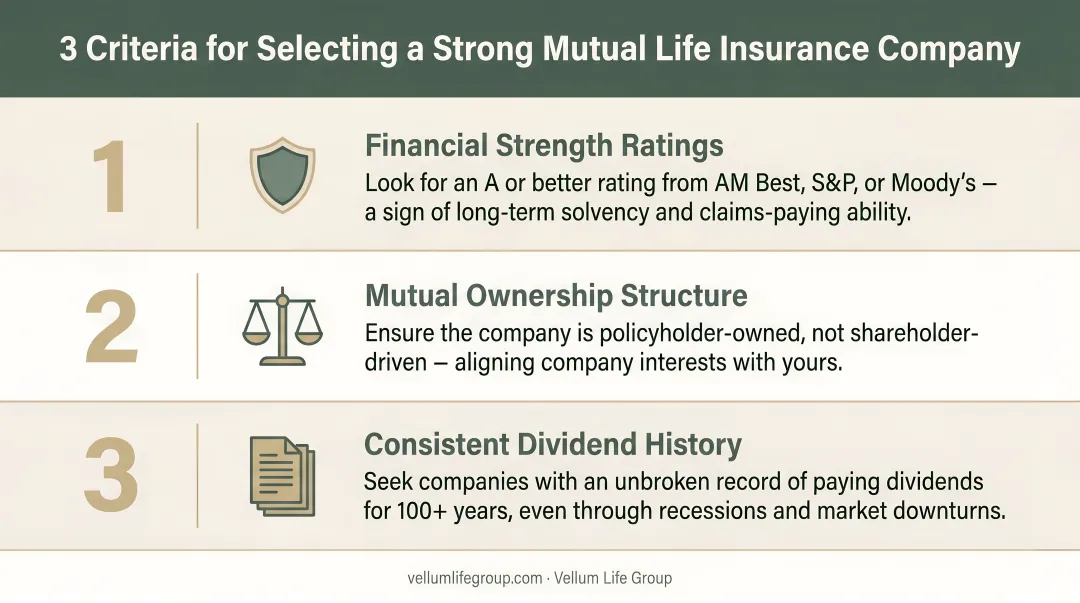 Three criteria checklist for selecting a strong mutual life insurance company