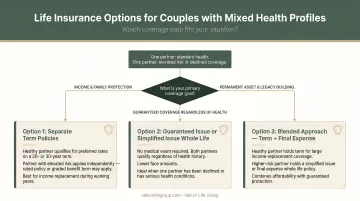 Three life insurance options for couples with mixed health profiles decision flowchart