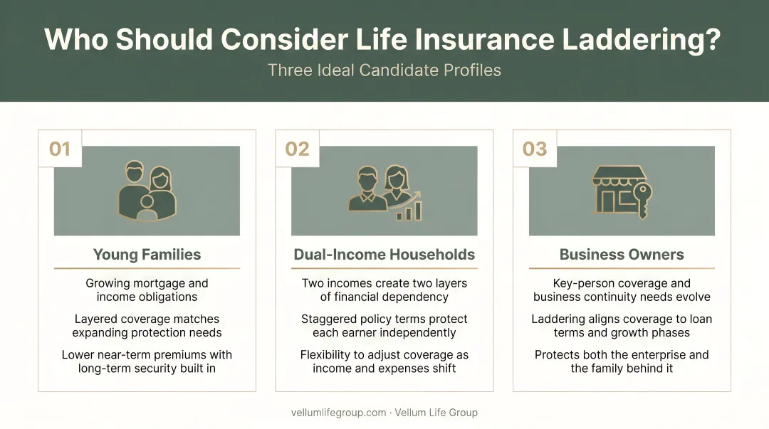 Three ideal life insurance laddering candidate profiles young families dual income households with loans