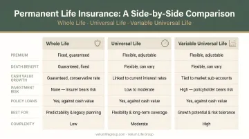 Three permanent life insurance types whole life universal life and variable universal life comparison