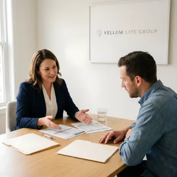 Insurance advisor explaining coverage options to a family