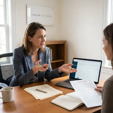 Advisor guiding a term life insurance application