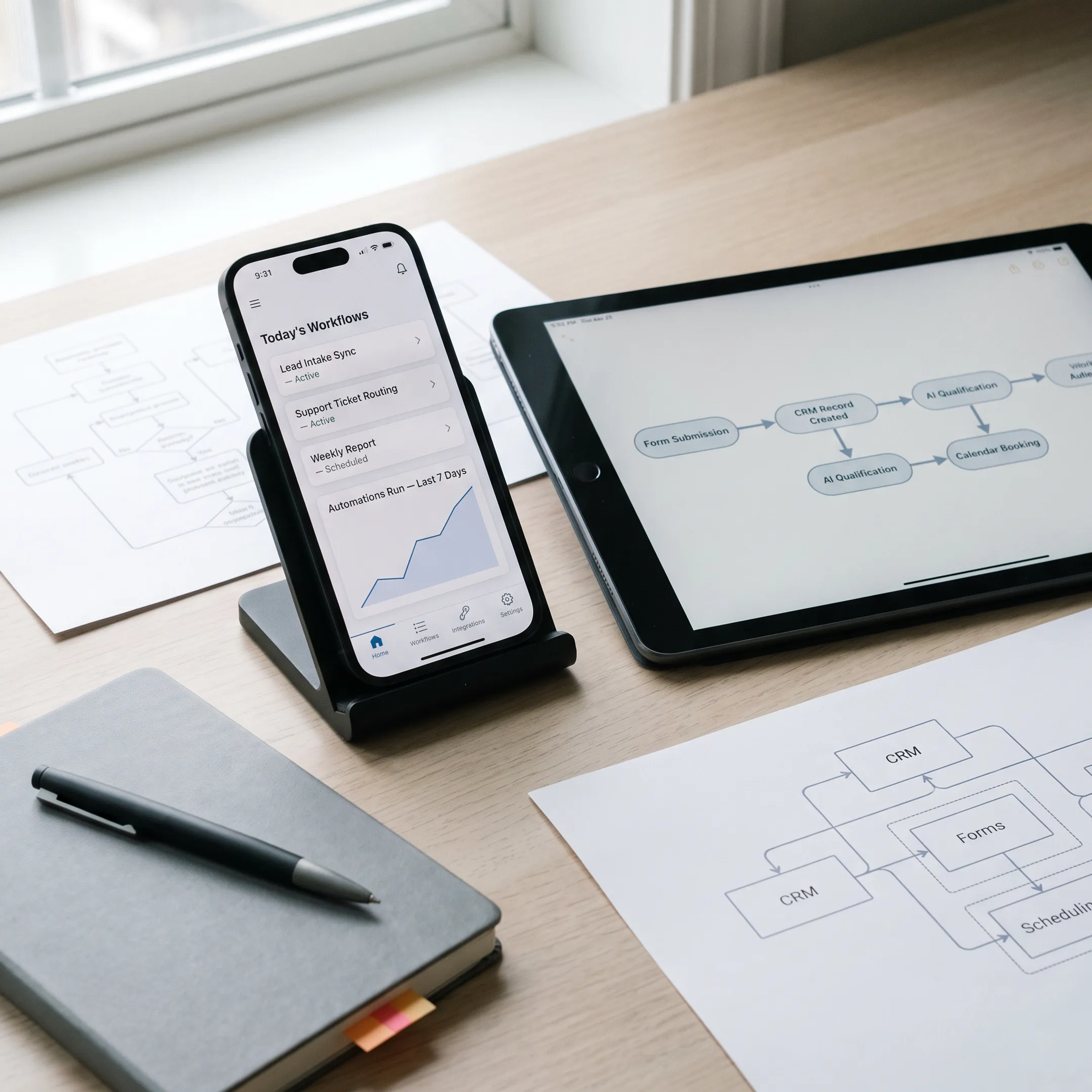 React Native mobile app screens connected to business workflow systems