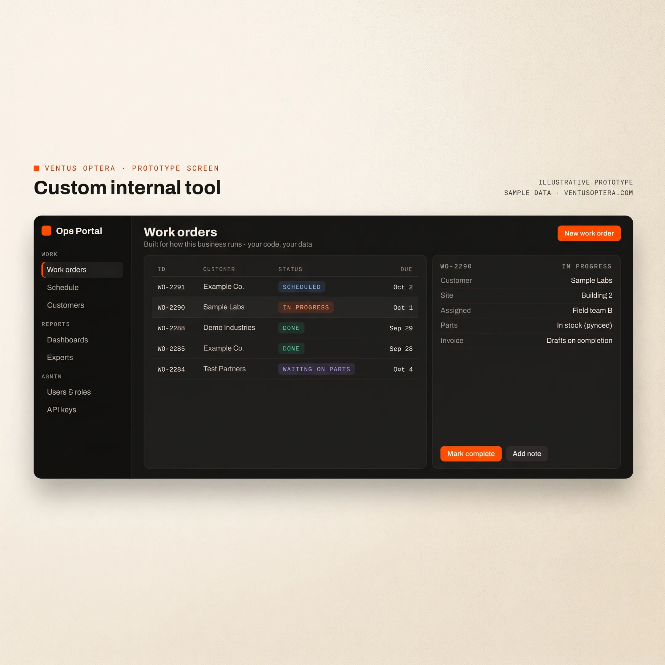 Custom dashboard and workflow software being reviewed by a consultant