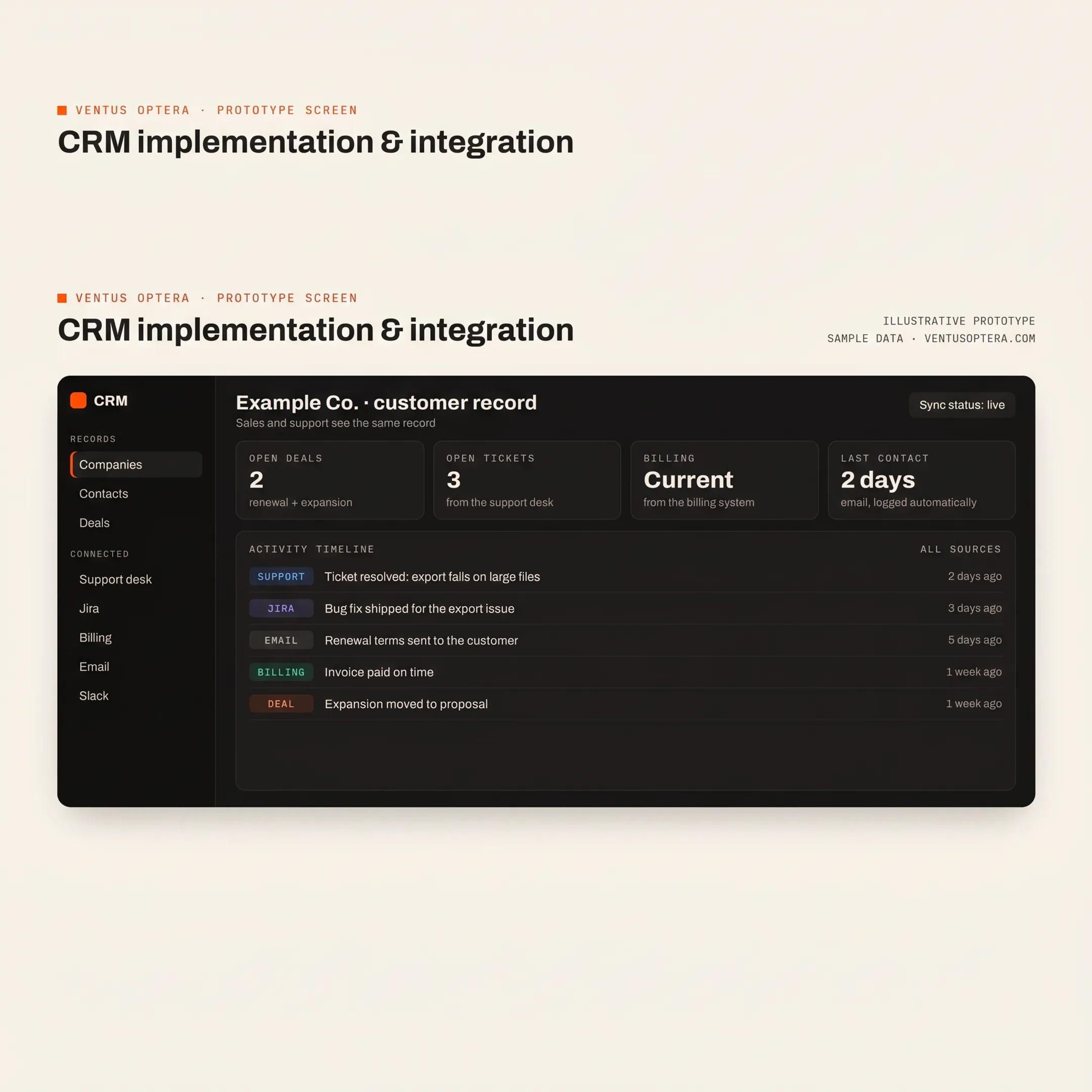 Google Calendar connected with a CRM dashboard on a laptop