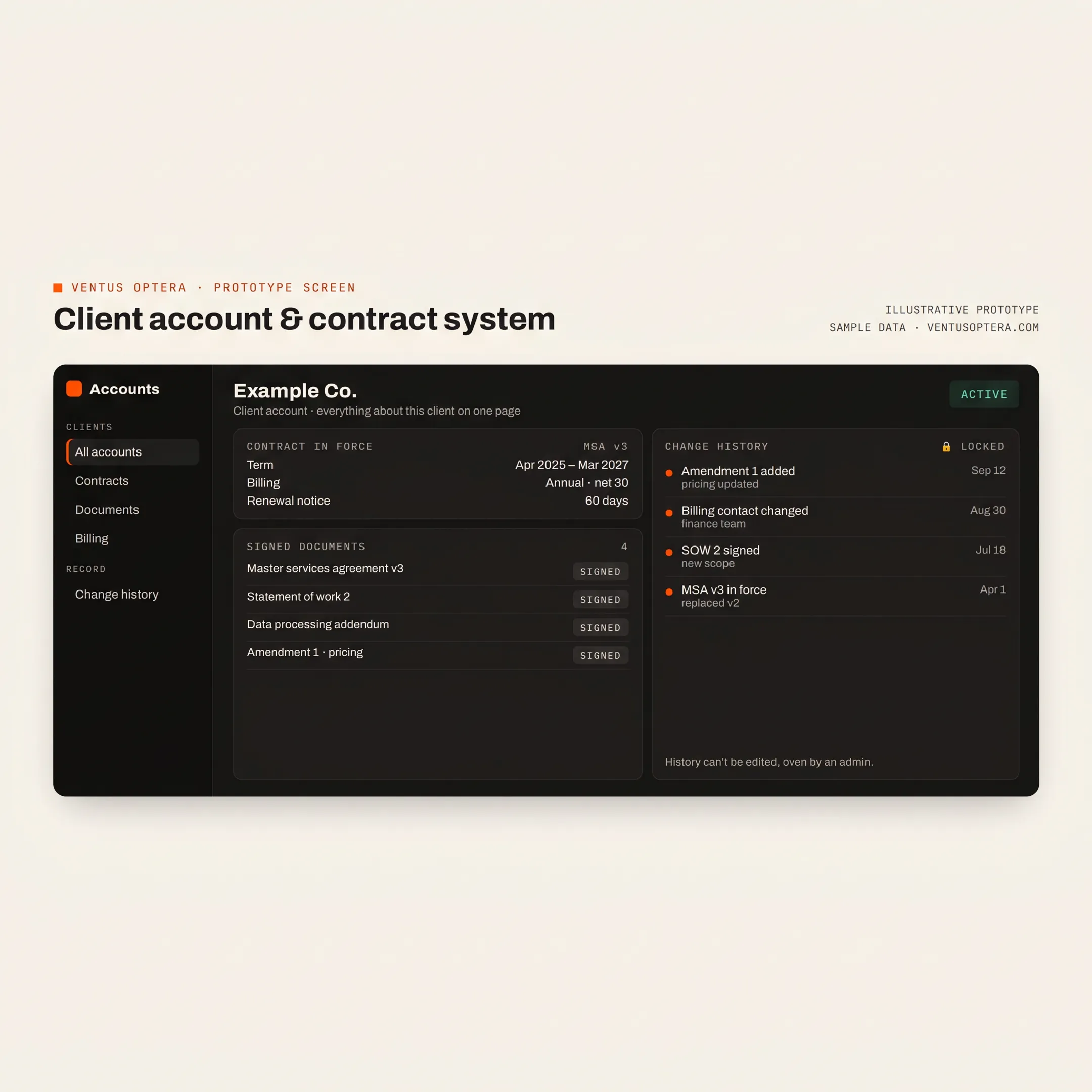 Secure client document portal displaying organized files and account information