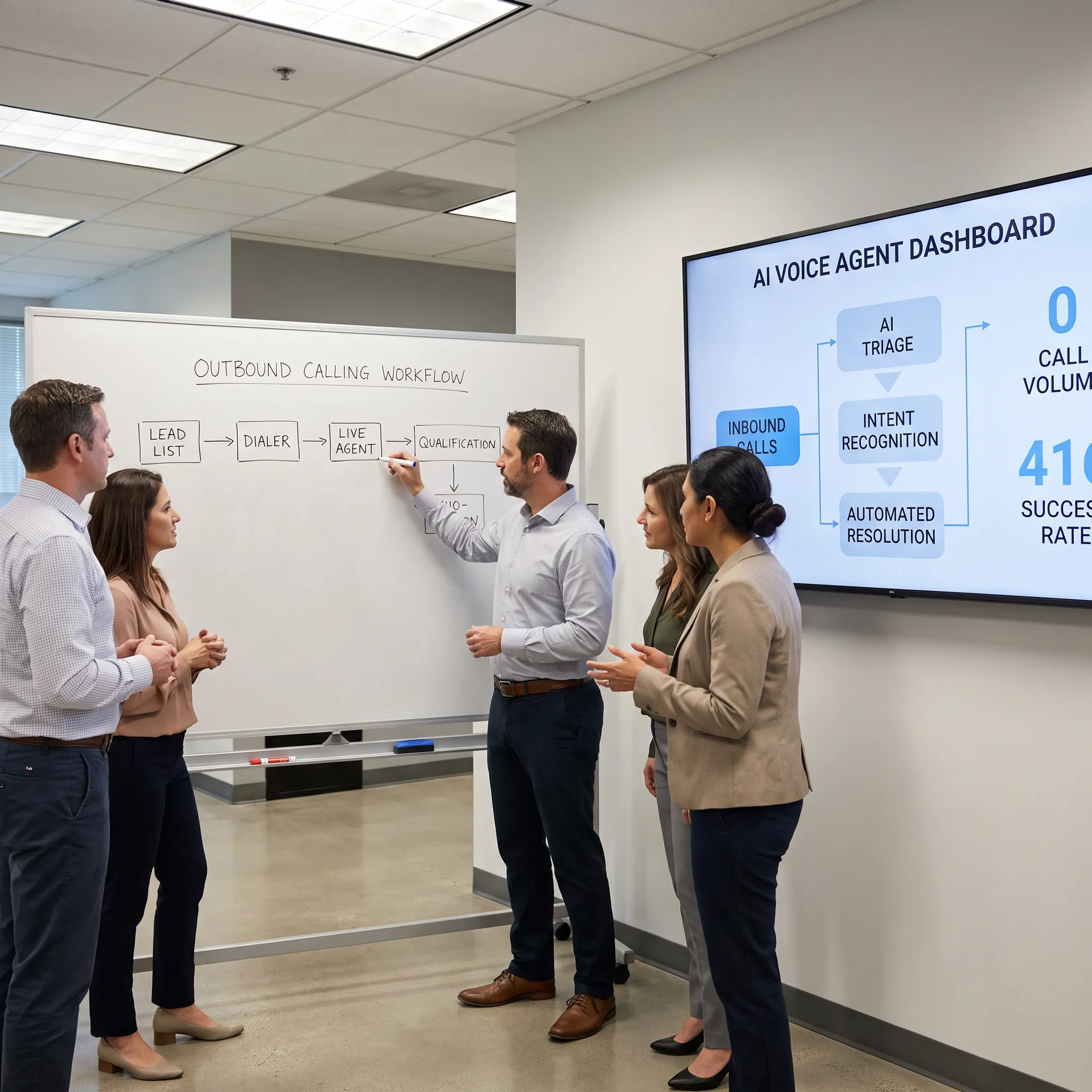 Team planning an AI-powered outbound calling workflow