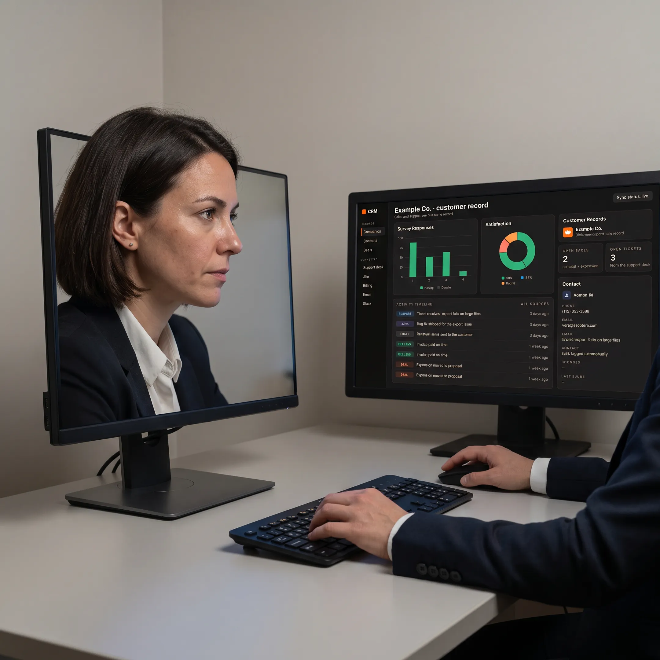 Dashboard showing SurveyMonkey feedback connected with Salesforce customer records
