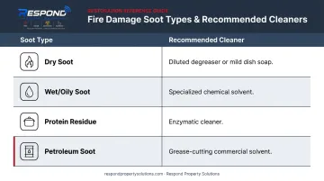 Four soot types matched to correct cleaning solution comparison chart