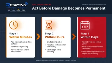 Soot damage timeline showing corrosion progression within minutes hours and days