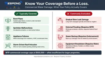 Commercial property insurance water damage covered versus excluded events comparison chart