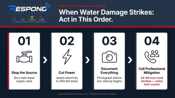 4-step immediate commercial water damage response action framework sequence