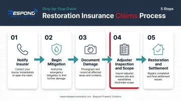 5-step homeowners insurance restoration claims process flow diagram