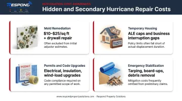 Hurricane repair hidden costs breakdown including mold remediation permits and emergency stabilization