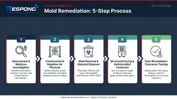 Five-step commercial mold remediation process from assessment to clearance testing