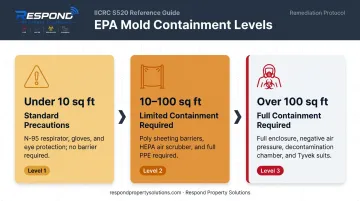 EPA three-tier mold containment levels by affected square footage requirements chart