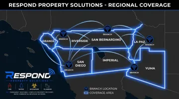 Respond Property Solutions service area map covering Southern California and Arizona counties