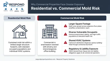 Commercial versus residential mold risk four key differences comparison infographic