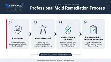 Four-step mold remediation process flow from containment to clearance verification